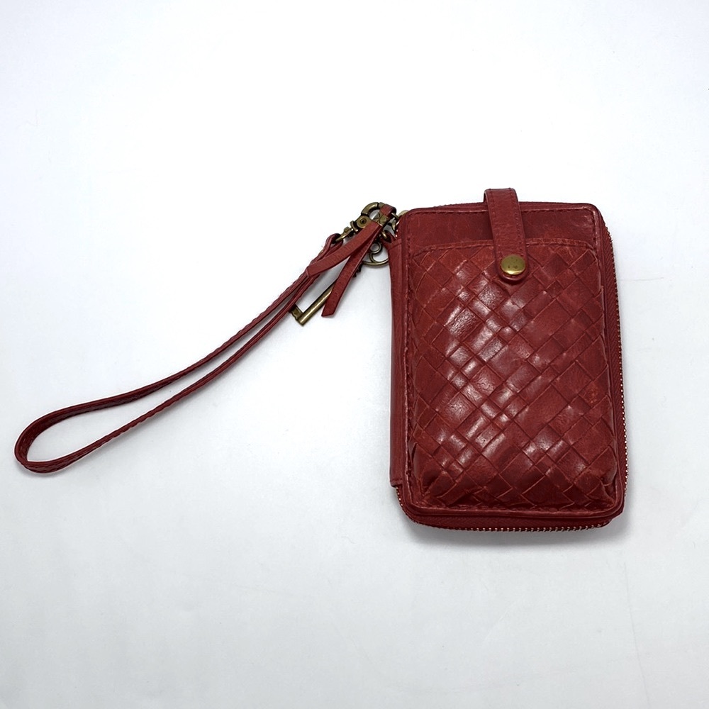 Elliott Lucca Red Woven Leather Wristlet Wallet